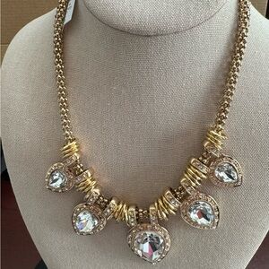 Park Lane Gold Necklace w/Crystal Pear Shaped Drops & Gold Chrystal Ring Accents
